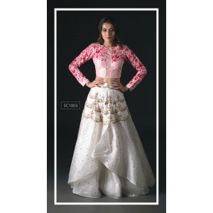 Off-White & Pink Crop Top with double layered skirt. (SC1005)