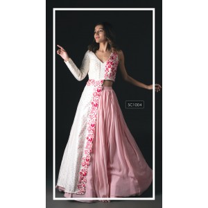 Off-White & Pink Full length one side jacket with gathered skirt.(SC1004)