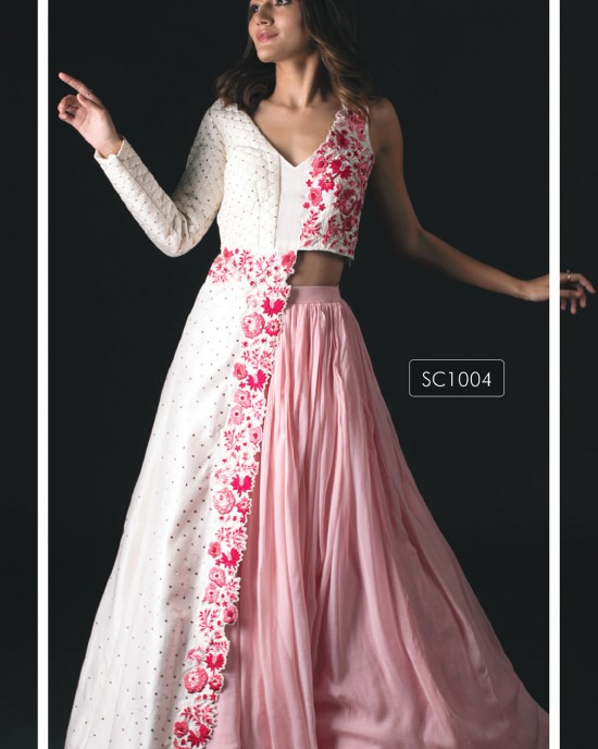 Off-White & Pink Full length one side jacket with gathered skirt.(SC1004)