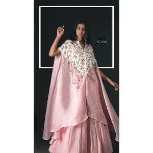 Off-White & Pink Oversized cape with pleated Palazzo. (SC1001)