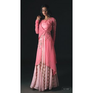 Pink Jacket with a heavy embroidered panel skirt. (SC1007)