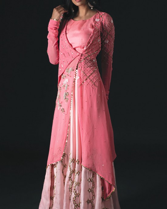 Pink Jacket with a heavy embroidered panel skirt. (SC1007)