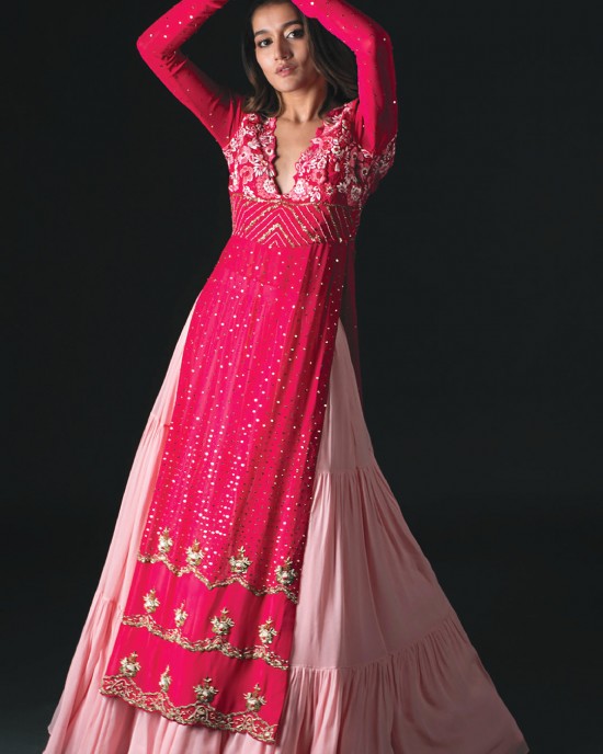 Pink Long Kurta with tiered skirt. (SC1009)