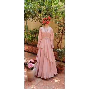 Onion Pink A-Symmetrical Peplum paired with a Skirt(LP1004)