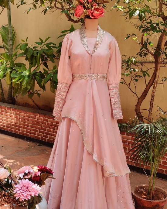 Onion Pink A-Symmetrical Peplum paired with a Skirt(LP1004)