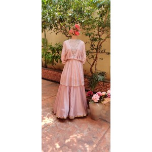 Onion Pink Pleated Peplum paired with a Skirt (LP1005)