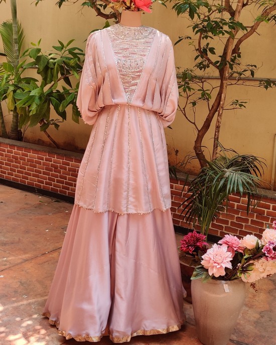 Onion Pink Pleated Peplum paired with a Skirt (LP1005)
