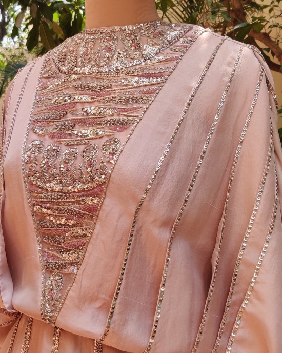 Onion Pink Pleated Peplum paired with a Skirt (LP1005)