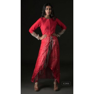 Red & Green C-cut Kurta paired with a dhoti (SC2005)