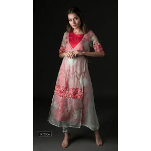 Red & Green Kurta with kimono jacket & narrow pants (SC2006)