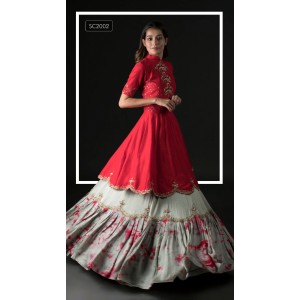 Red & Green Mid length peplum with box pleated skirt (SC2002)
