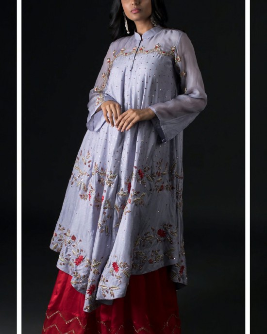 Red & Lavender Heavy cape Kurta with panel pallazo (SC2010)