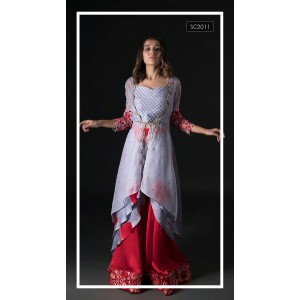 Red & Lavender Open jacket with bustier & Tulip pallazo (SC2011)