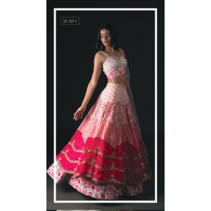 Off-White & Pink Double layered lehenga with an open edge and a dupatta. (SC1011)