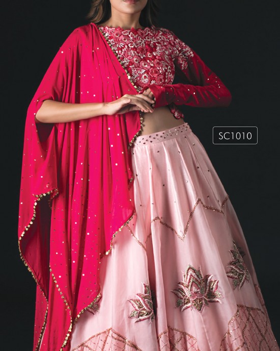 Pink Crop Top with panel skirt & cape. (SC1010)