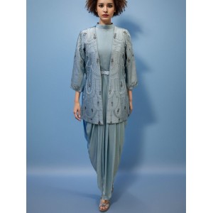 Sky Blue Long inner with Short Jacket and Belt(IRA1006)