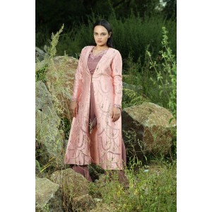Onion Pink Jacket with Pant & Crop Top(IRA1002)