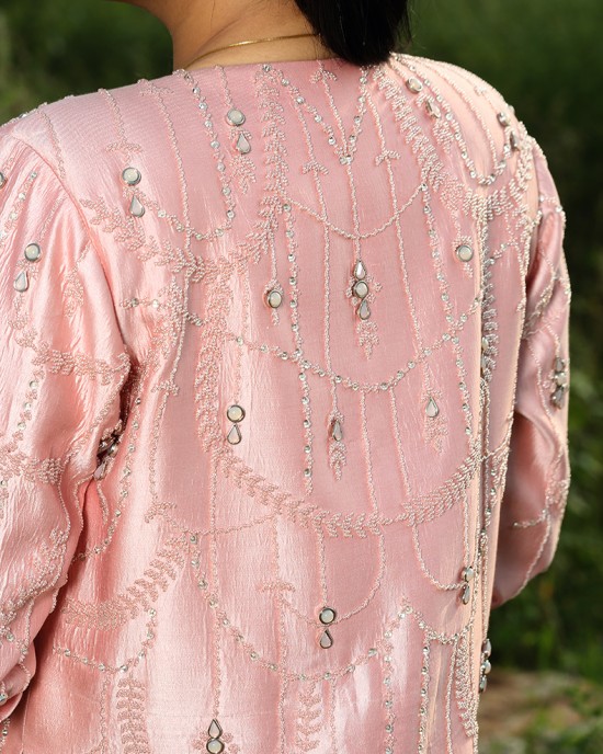 Onion Pink Jacket with Pant & Crop Top(IRA1002)