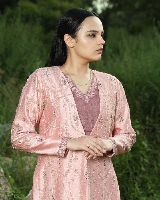 Onion Pink Jacket with Pant & Crop Top(IRA1002)