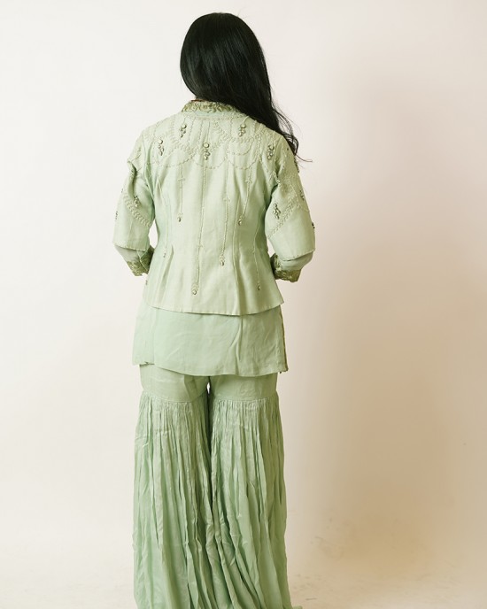 Mint Green Jacket with Palazzo(IRA1010)