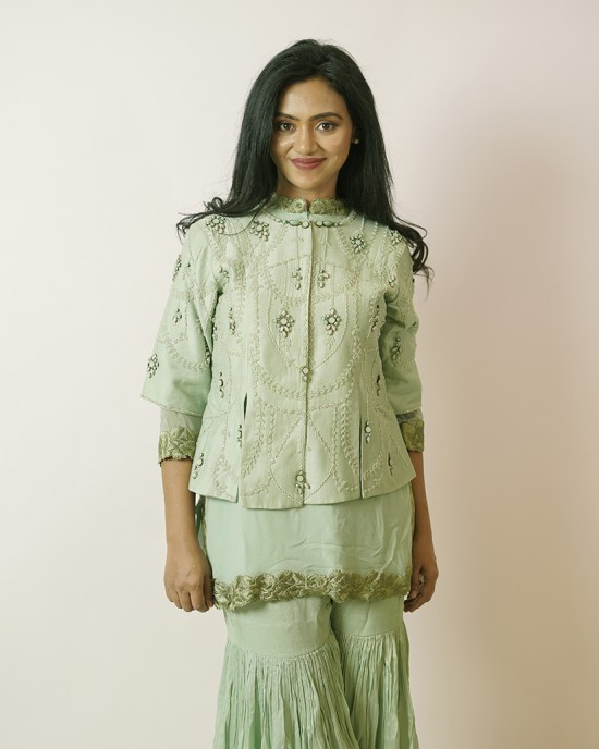 Mint Green Jacket with Palazzo(IRA1010)