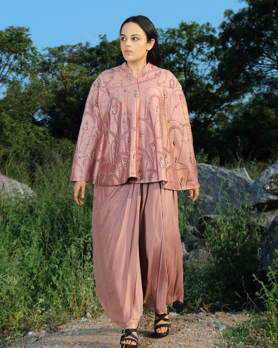 Onion Pink Cape with tie up Skirt(IRA1004)