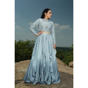Sky Blue Crop Top with Skirt (IRA1005)
