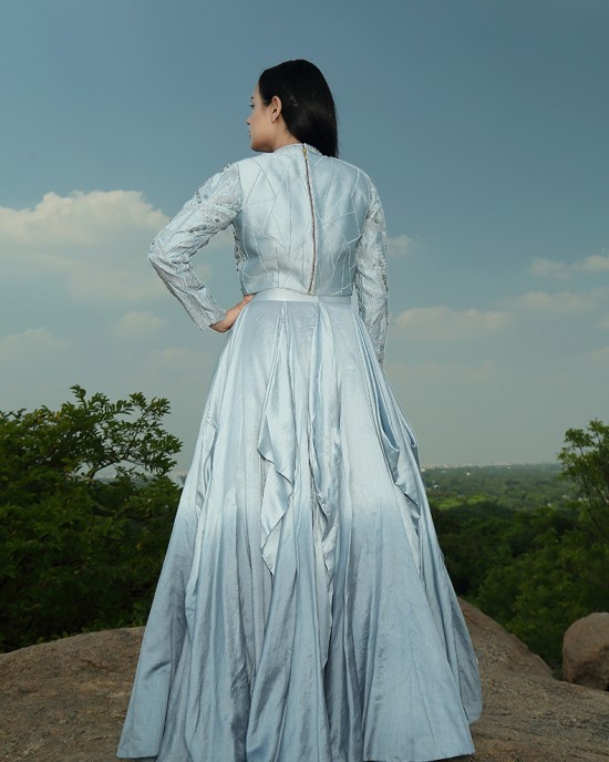 Sky Blue Crop Top with Skirt (IRA1005)