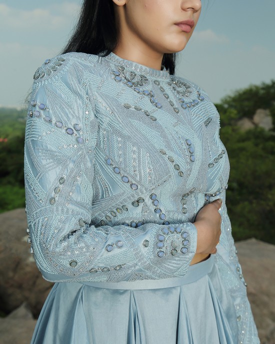 Sky Blue Crop Top with Skirt (IRA1005)