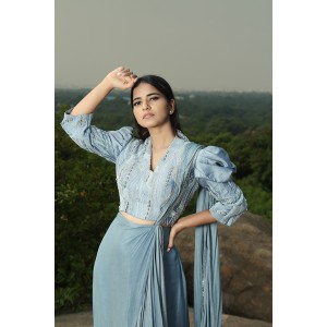 Frost Blue Blouse Paired with Drape Saree(IRA1007)