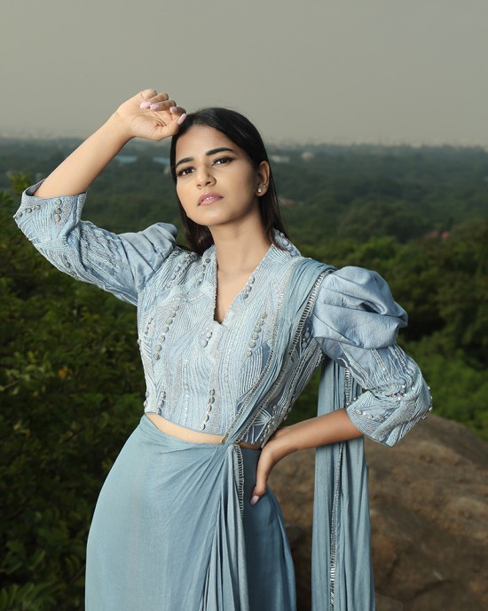 Frost Blue Blouse Paired with Drape Saree(IRA1007)