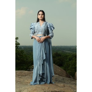 Frost Blue Blouse Paired with Drape Saree(IRA1007)