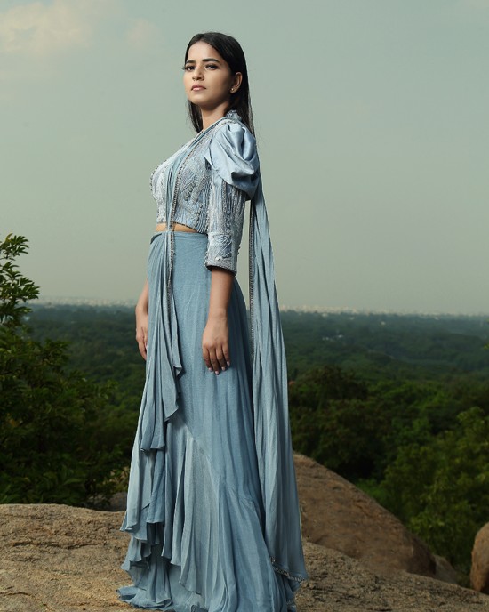 Frost Blue Blouse Paired with Drape Saree(IRA1007)