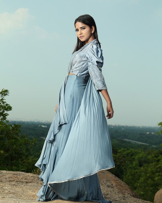 Frost Blue Blouse Paired with Drape Saree(IRA1007)
