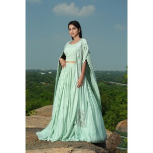 Mint Green Skirt & Crop Top paired with a Cape(IRA1008)