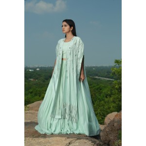 Mint Green Skirt & Crop Top paired with a Cape(IRA1008)