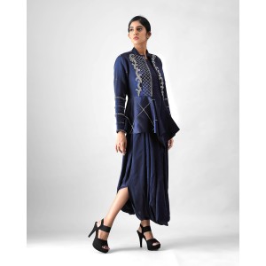 Navy Blue Cowl Inner with Open Blazer (MB1005)
