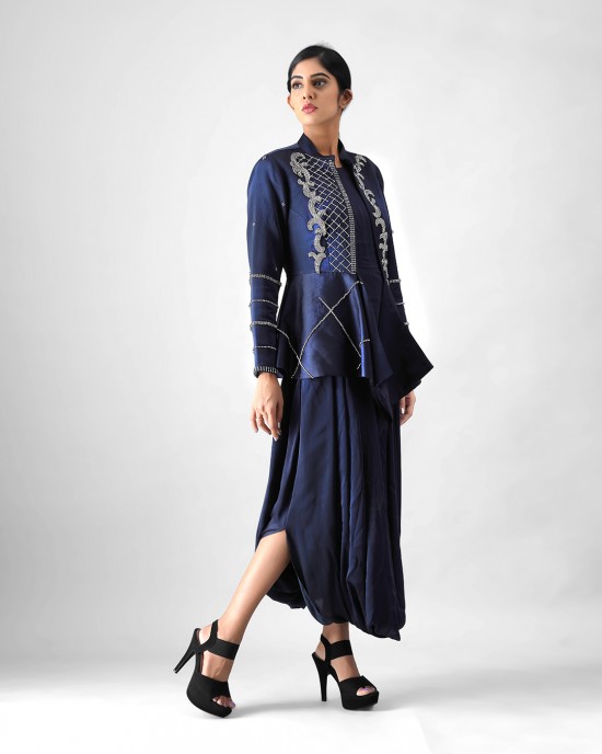 Navy Blue Cowl Inner with Open Blazer (MB1005)