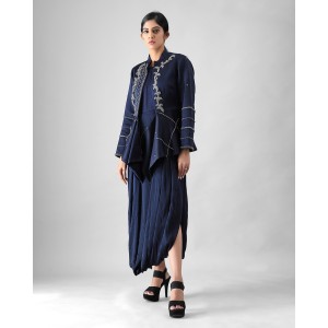 Navy Blue Cowl Inner with Open Blazer (MB1005)