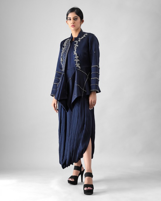 Navy Blue Cowl Inner with Open Blazer (MB1005)