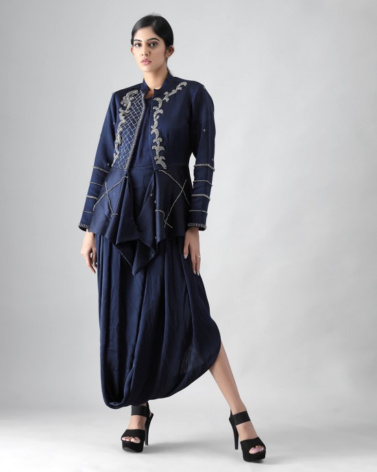 Navy Blue Cowl Inner with Open Blazer (MB1005)