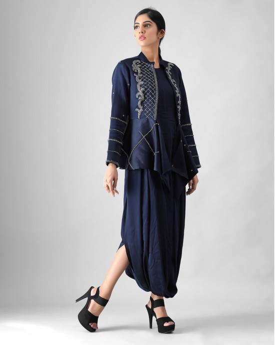 Navy Blue Cowl Inner with Open Blazer (MB1005)