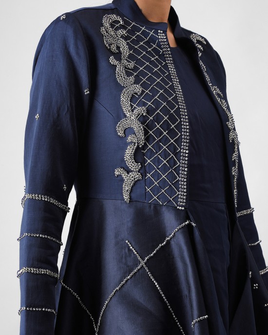 Navy Blue Cowl Inner with Open Blazer (MB1005)