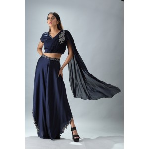Navy Blue Drape Crop Top with Flared Pallazo (MB1006)