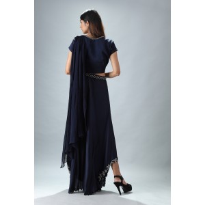 Navy Blue Drape Crop Top with Flared Pallazo (MB1006)