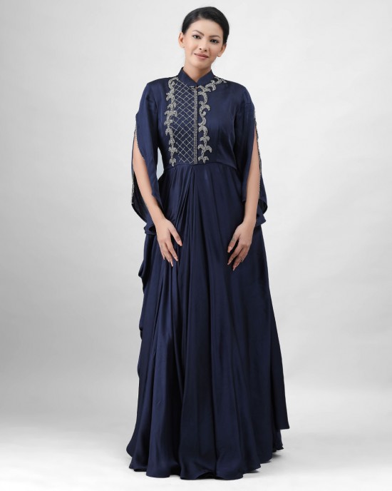 Navy Blue One Piece with Cowl Drape(MB1009)