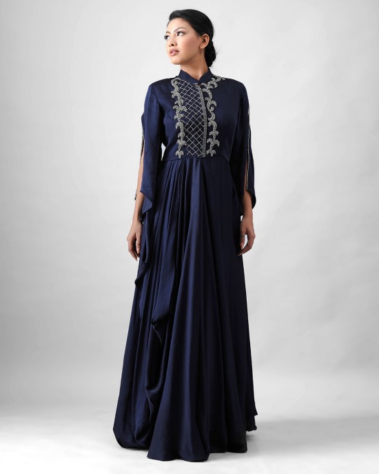Navy Blue One Piece with Cowl Drape(MB1009)