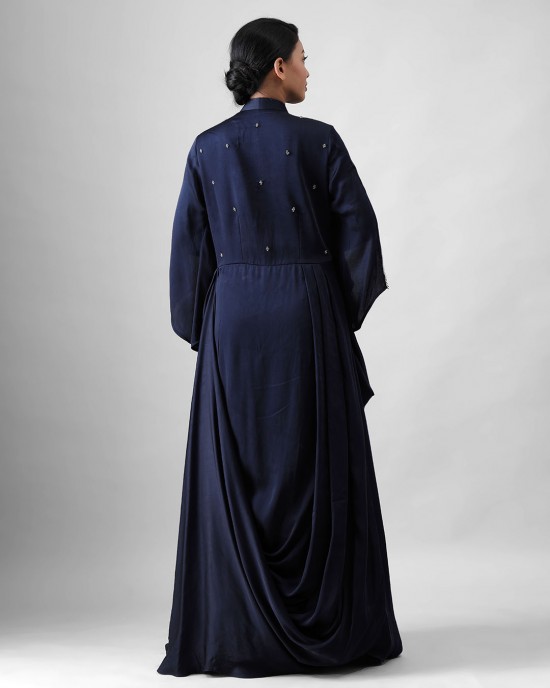 Navy Blue One Piece with Cowl Drape(MB1009)