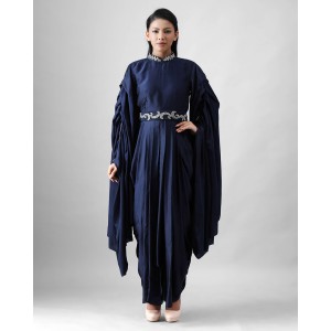 Navy Blue One Piece with Pleated Flaired Sleeves(MB1010)