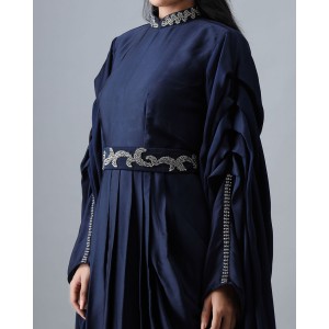 Navy Blue One Piece with Pleated Flaired Sleeves(MB1010)